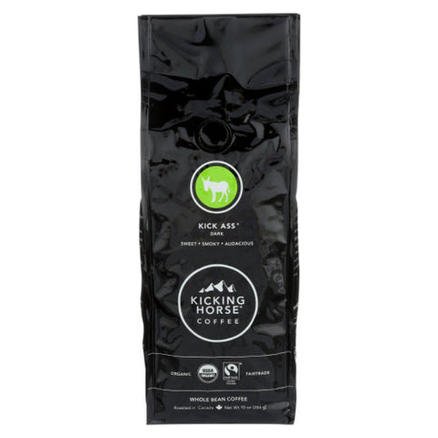 Kicking Horse, Coffee  Organic  Whole Bean  Kick Ass  Dark Roast, 10 Oz(Case Of 6) Kicking Horse
