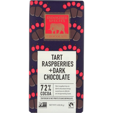 Endangered Species, Dark Chocolate Bar Red Raspberries, 3 Oz(Case Of 12) Endangered Species