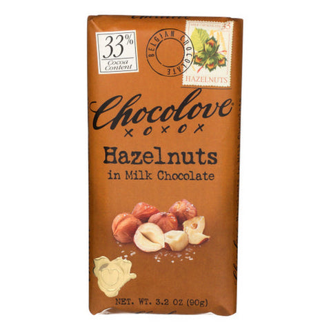 Chocolove, Premium Chocolate Bar  Milk Chocolate  Hazelnuts, Case of 12 X 3.2 Oz Chocolove
