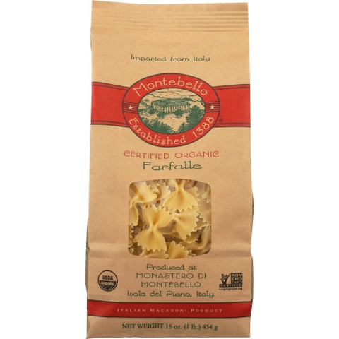 Montebello, Organic Pasta Farfalle, 16 Oz(Case Of 12) Montebello