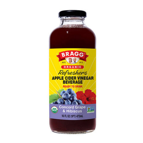 Bragg, Organic Apple Cider Vinegar Refreshers Prebiotic Concord Grape & Hibiscus, 16 Oz(Case Of 12) Bragg