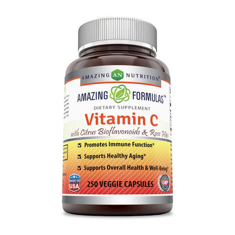 Amazing Nutrition, Amazing Formulas Vitamin C (Ascorbic Acid) with Rose Hips & Citrus Bioflavonoids, 1000 mg, 250 Veg Caps Amazing Nutrition