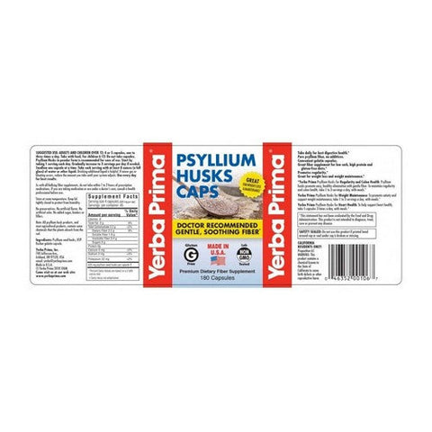 Yerba Prima, Psyllium Husks, (Gelatin) 180 Caps