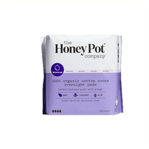 The Honey Pot, Organic Herbal-Infused Pads with Wings Overnight, 12 Count The Honey Pot
