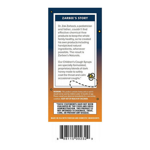Zarbees, Children'S Cough Syrup With Dark Honey Night Time, 4 Oz Zarbees