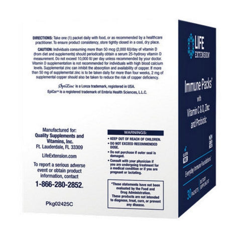 Life Extension, Immune Packs With Vitamin C & D Zinc And Probiotic, 30 Count Life Extension