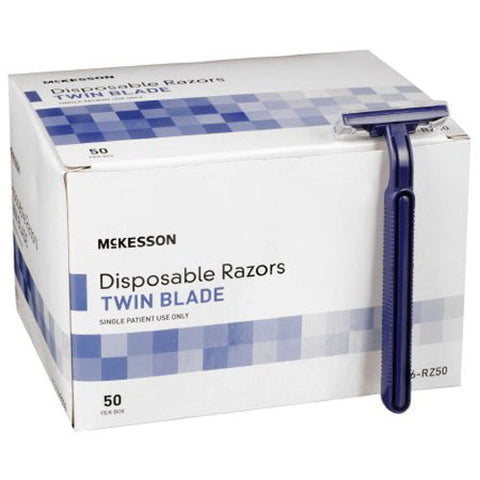 McKesson, Twin-Blade Disposable Razor Blue, Box Of 50 McKesson