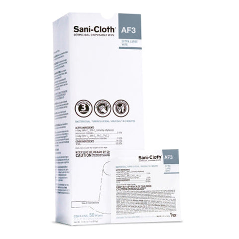 Professional Disposables, Sani-Cloth AF3 Surface Disinfectant Cleaner Wipes X-Large Individual Packet, Box Of 50 Professional Disposables