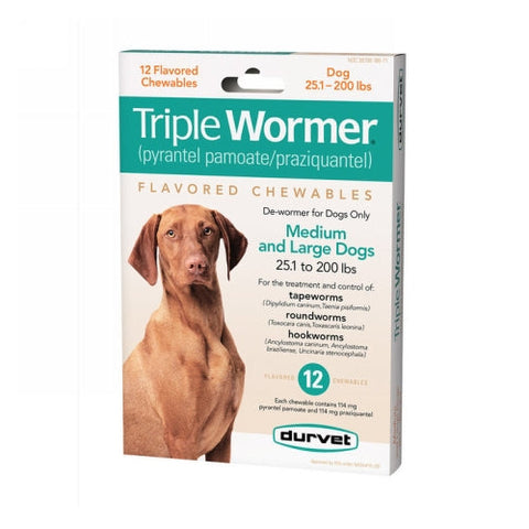 Durvet, Durvet Triple Wormer Dog Dewormer Medium/Large Dog, 12 Tablets Durvet