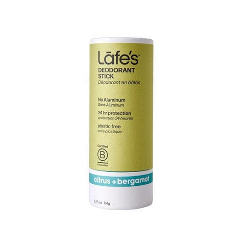 Lafes Natural Body Care, Natural Deodorant Stick Plastic Free Citrus And Bergamot, 2.25 Oz Lafes Natural Body Care