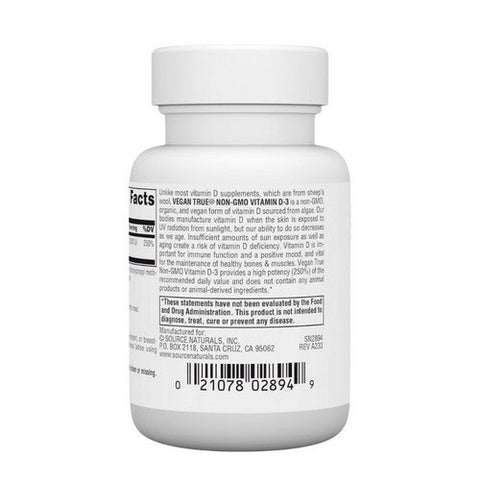 Source Naturals, Vegan True Non-GMO Vitamin D-3, 2,000 IU, 60 VegCaps Source Naturals