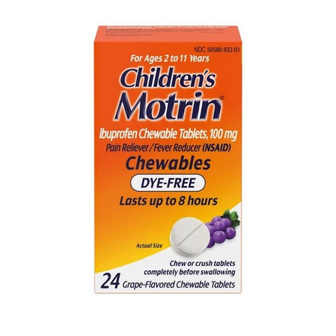 Motrin, Children'S Ibuprofen Chewable Tablets Grape, 100 Mg, 24 Tablets Motrin