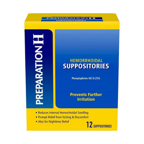 Preparation H, Phenylephrine Hci 0.25% Hemorrhoidal Suppositories, 12 Each Preparation H
