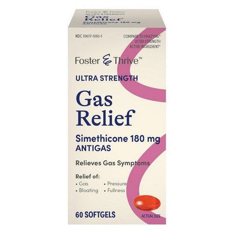 Foster And Thrive, Ultra Strength Gas Relief Simethicone Softgels, 60 Caps Foster And Thrive