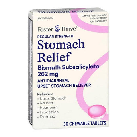 Foster And Thrive, Regular Strength Stomach Relief Bismuth Salicylate Chewable Tablets, 262 Mg, 30 Tabs Foster And Thrive