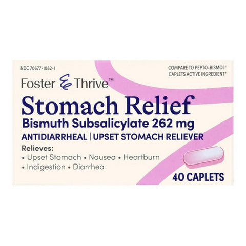 Foster And Thrive, Stomach Relief Bismuth Subsalicylate, 262 Mg, 40 Caps Foster And Thrive