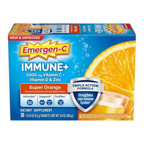 Emergen-C, Immune+ Fizzy Drink Mix Packets Super Orange, 30 Count Emergen-C