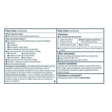 Advil, Dual Action Pain Reliever Caplets, 72 Caps Advil