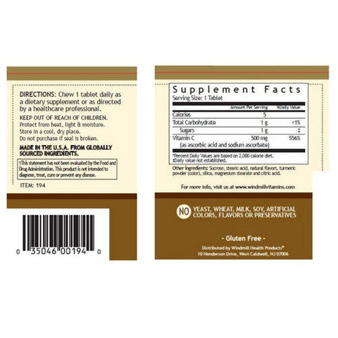 Windmill, Vitamin C Chewable Orange Flavor, 500 Mg, 90 Tabs