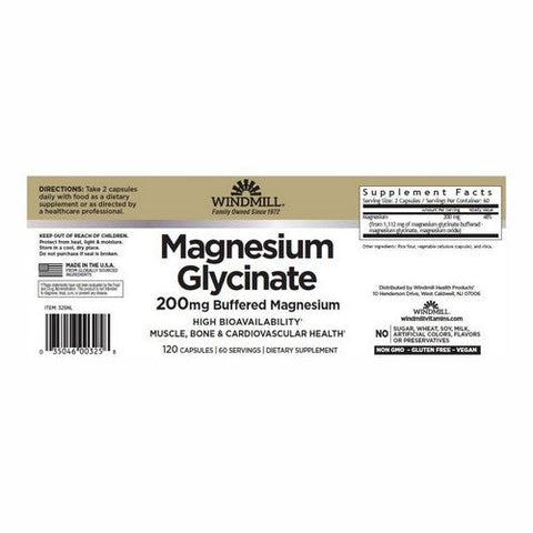 Windmill, Magnesium Glycinate, 200 Mg, 120 Capsules Windmill