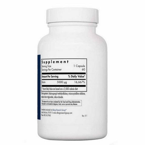 Nutricology/ Allergy Research Group, Biotin 5000 High Dose Biotin, 60 Veg Caps Nutricology/ Allergy Research Group