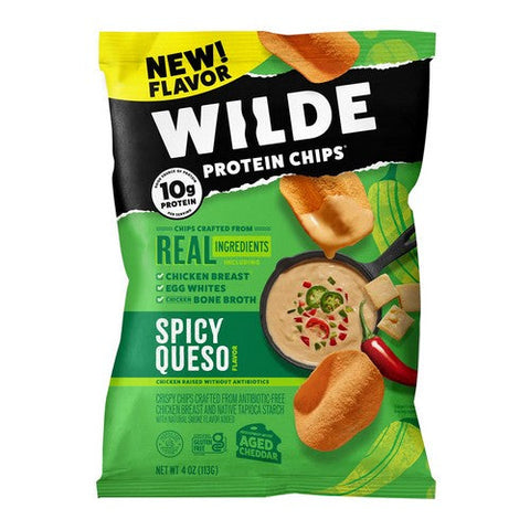 Wilde Snacks, Spicy Queso Chicken Potein Chips, 4 Oz (Case Of 12) Wilde Snacks