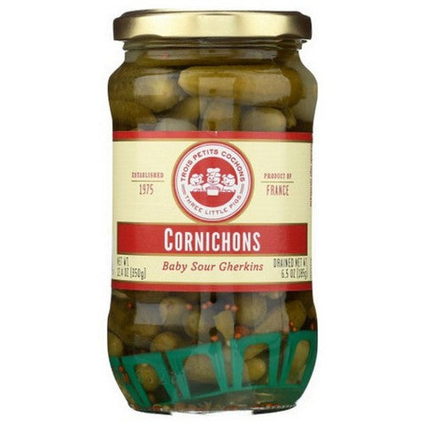 Les Trios Petits, French Cornichons Baby Sour Gherkins, 12.4 Oz(Case Of 12) Les Trios Petits