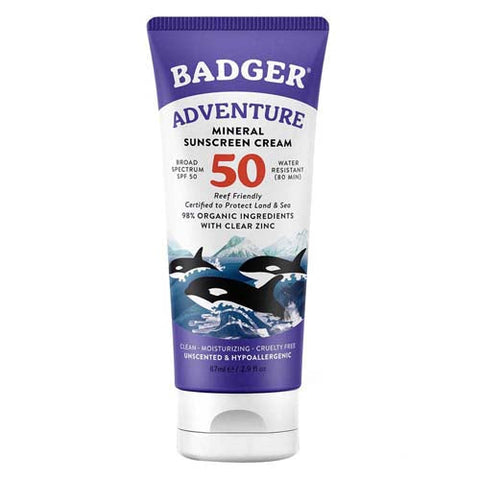 Badger Balm, SPF 50 Adventure Sport Mineral Sunscreen Cream, 2.9 Oz Badger Balm