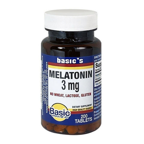 Basic Vitamins, Melatonin Tablets, 3 Mg, 200 Count Basic Vitamins