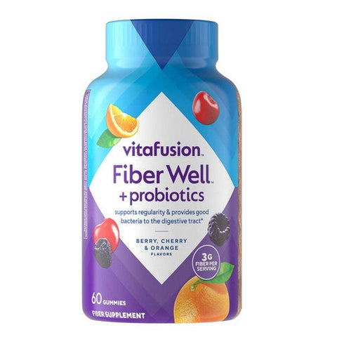 Vitafusion, Fiber Well + Probiotics Gummy Natural Blue Raspberry Cherry And Orange, 60 Count Vitafusion