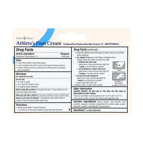 Foster And Thrive, Athlete's Foot Cream Terbinafine Hydrochloride 1%, 1 Oz Foster And Thrive