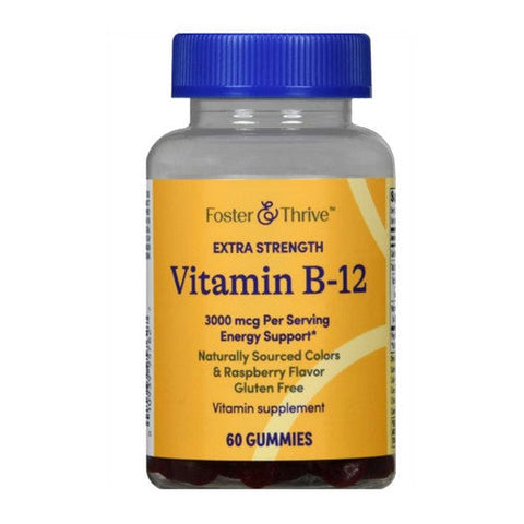 Foster And Thrive, Extra Strength Vitamin B-12 Gummies Raspberry, 3000 Mcg, 60 Count Foster And Thrive
