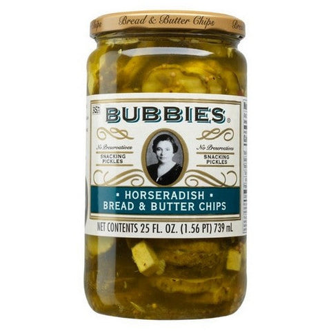 Bubbies, Snacking Pickles Horseradish Bread And Butter Chips Pickles, 25 Oz (Case Of 6) Bubbies