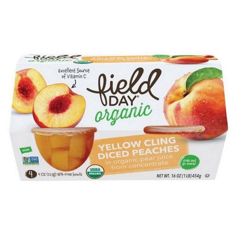 Field Day, Organic Fruit Cups Diced Peaches, 4 Oz X 4 Count (Case Of 6) Field Day