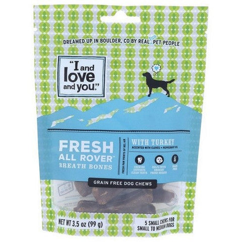 I And Love And You, Fresh All Rover Breath Bones Natural Chicken Dental Dog Treats, 5 Count (Case Of 6) I And Love And You