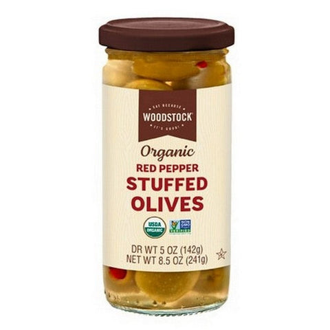 Woodstock, Stuffed Olives With Red Peppers, 8.5 Oz (Case Of 12) Woodstock