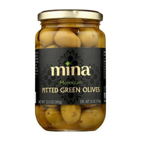 Mina, Moroccan Pitted Olives Green, 12.5 Oz (Case Of 6) Mina