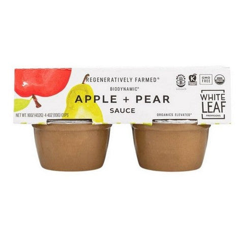 White Leaf Provisions, Biodynamic Apple Sauce Apple And Pear, 4 Oz X 4 Count (Case Of 6) White Leaf Provisions