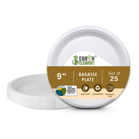 Earth Cleanse, Bagasse 9-Inch Round Plates, Pack of 25 Earth Cleanse