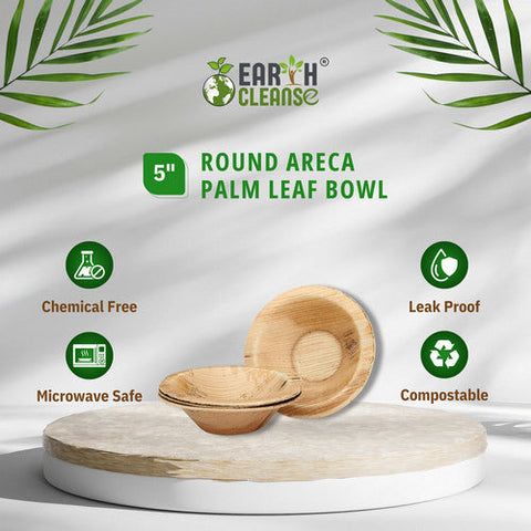 Earth Cleanse, Areca Palm Leaf Round Bowls 5-Inch, Pack of 25