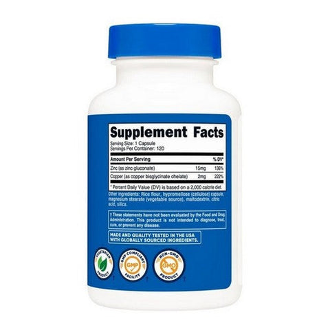 Nutricost, Zinc plus Copper Capsules, 15 Mg, 120 Count Nutricost