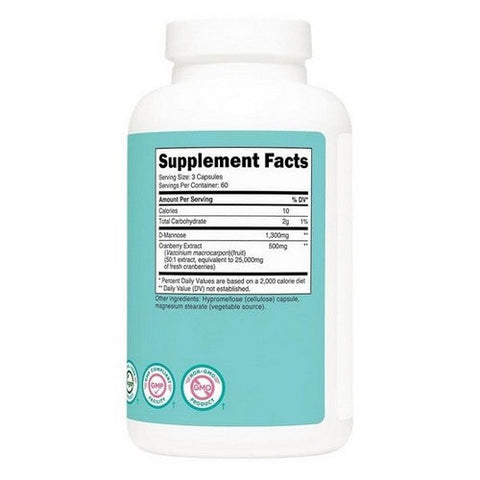 Nutricost, D-Mannose with Cranberry For Women Capsules, 1300 Mg, 180 Count Nutricost