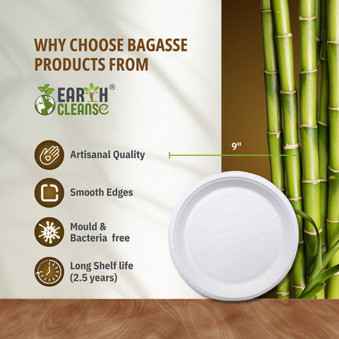 9" Round Bagasse Plates Premium 500 Pack by Earth Cleanse