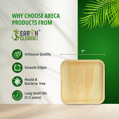 Earth Cleanse, Areca Palm Leaf Square Plates 7-Inch, Pack of 200