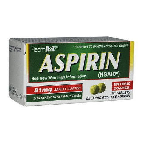 Health A2Z, Aspirin Enteric Coated Tablets, 81 Mg, 50 Count Health A2Z