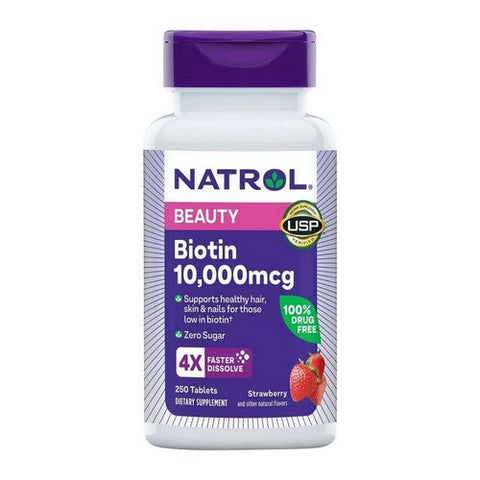 Natrol, Biotin Fast Dissolve Strawberry Flavor, 10,000 Mcg, 250 Tabs Natrol