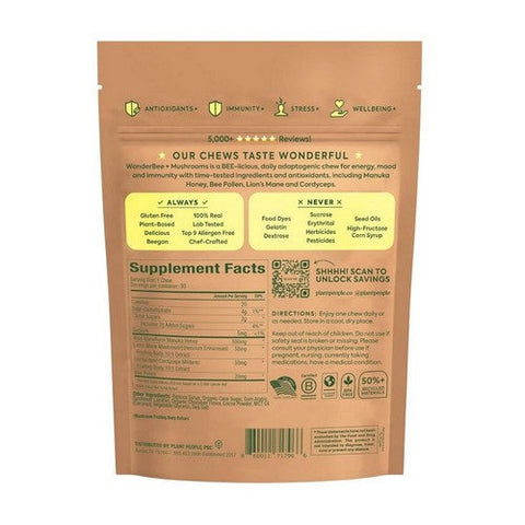 Plant People, WonderBee Mushroom Chocolate Chews, 30 Gummies Plant People