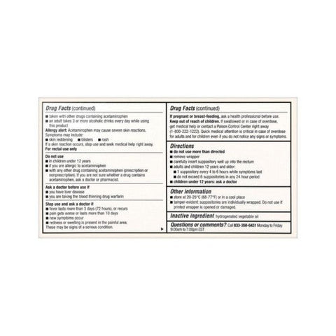 Foster And Thrive, Pain Reliever Acetaminophen Rectal Suppositories, 650 Mg, 12 Count
