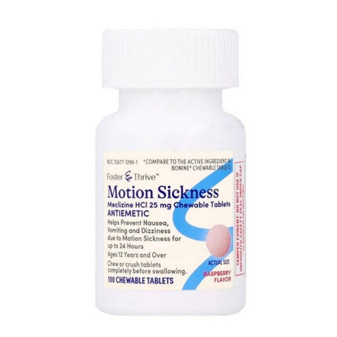 Foster And Thrive, Motion Sickness Meclizine HCl Chewable Raspberry, 25 Mg, 100 Tabs