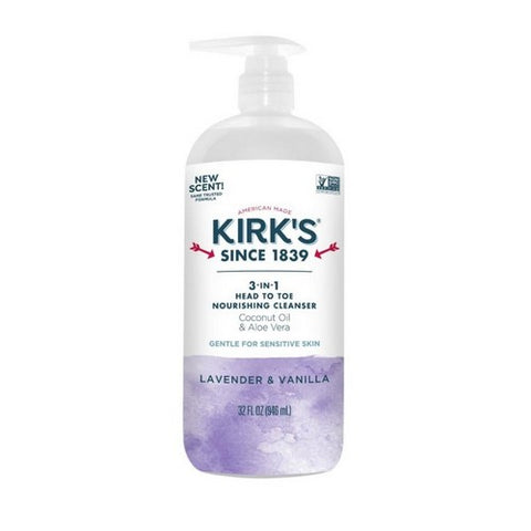 Lavender And Vanilla 3 In 1 Head to Toe Cleansers 32 Oz by Kirk's Natural Products
